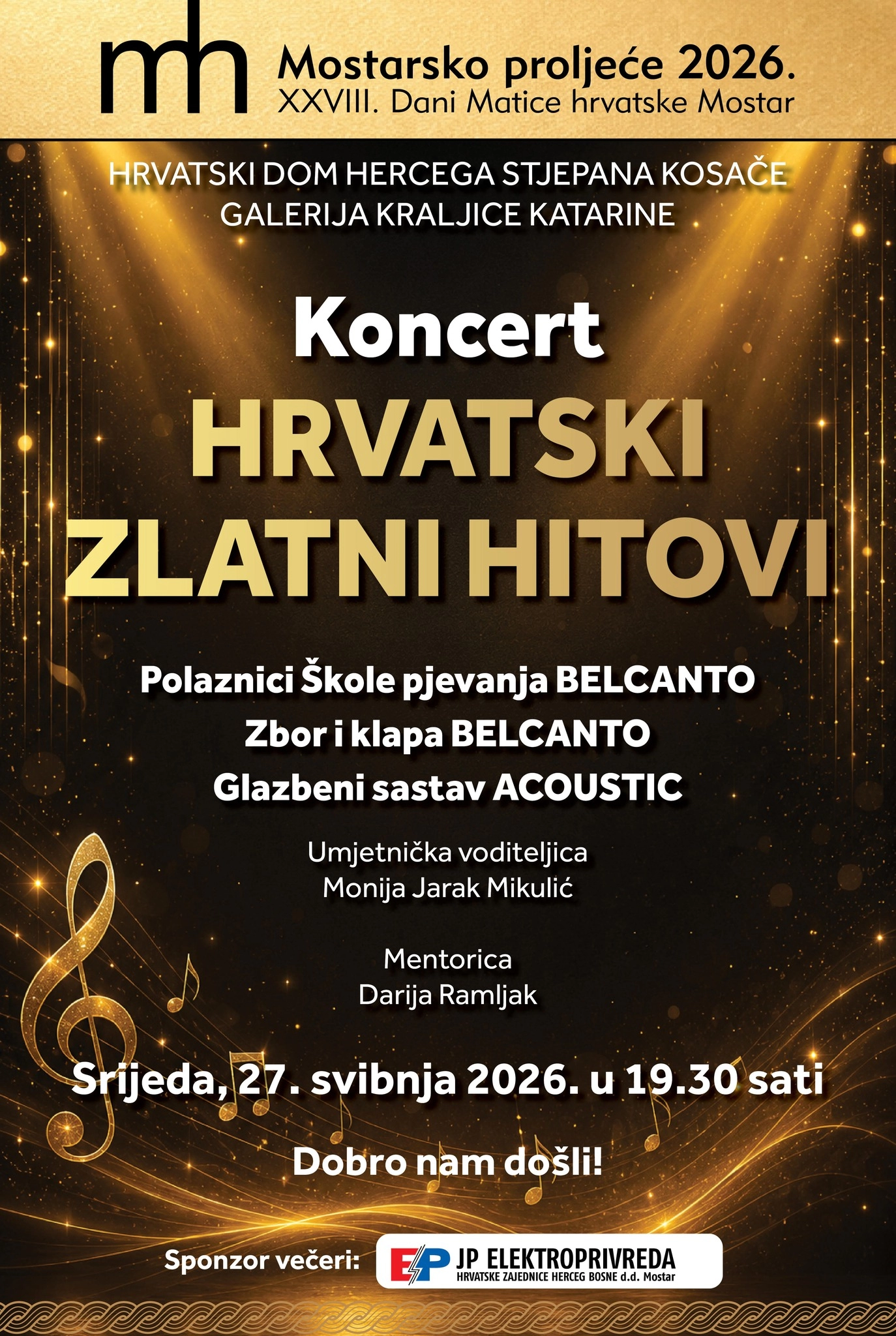 Mostarsko proljeće 2026.: Hrvatski zlatni hitovi uz slavuje iz Belcanta